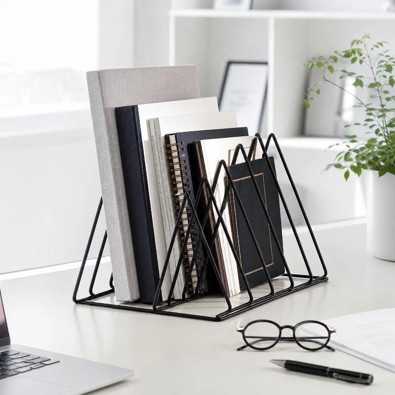 Magazine Holder Rack - 新しい5/9グリッド収納ラック 三角形鉄製ファイルオーガナイザー 金属製デスクトップブック・マガジンホルダー 多機能縦型ディスプレイラック