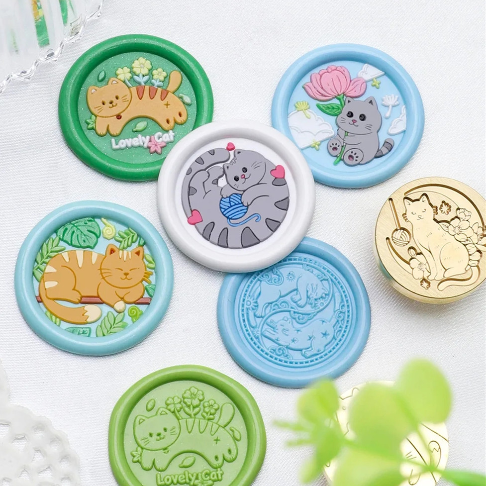 Wax Seal Stamp Set - 猫シリーズ 25mm チャプターワックスシール キュートな招き猫 プランナー用 銅製ヘッド