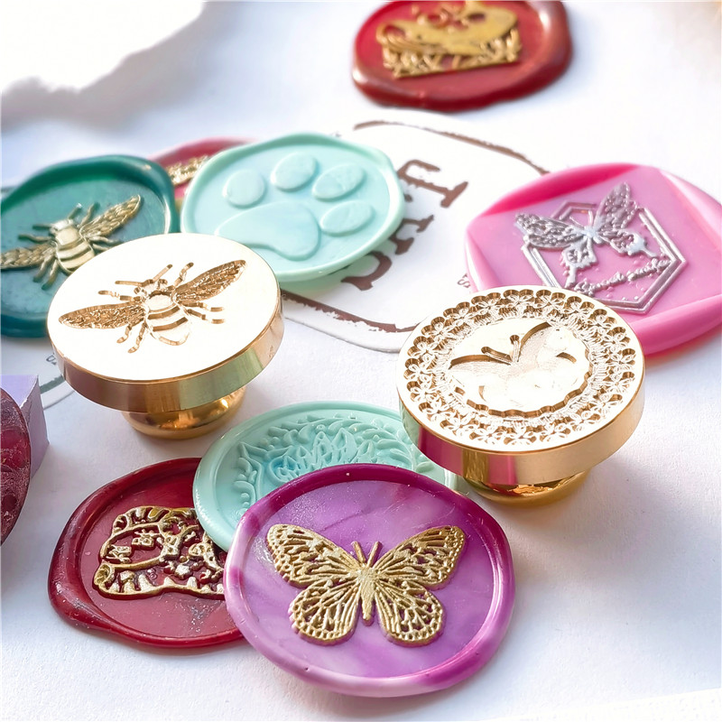 ワックスシールスタンプヘッド 蝶 動物 鳥 猫 ウサギ 蜂  - Wax Seal Stamp Set のレビューと価格