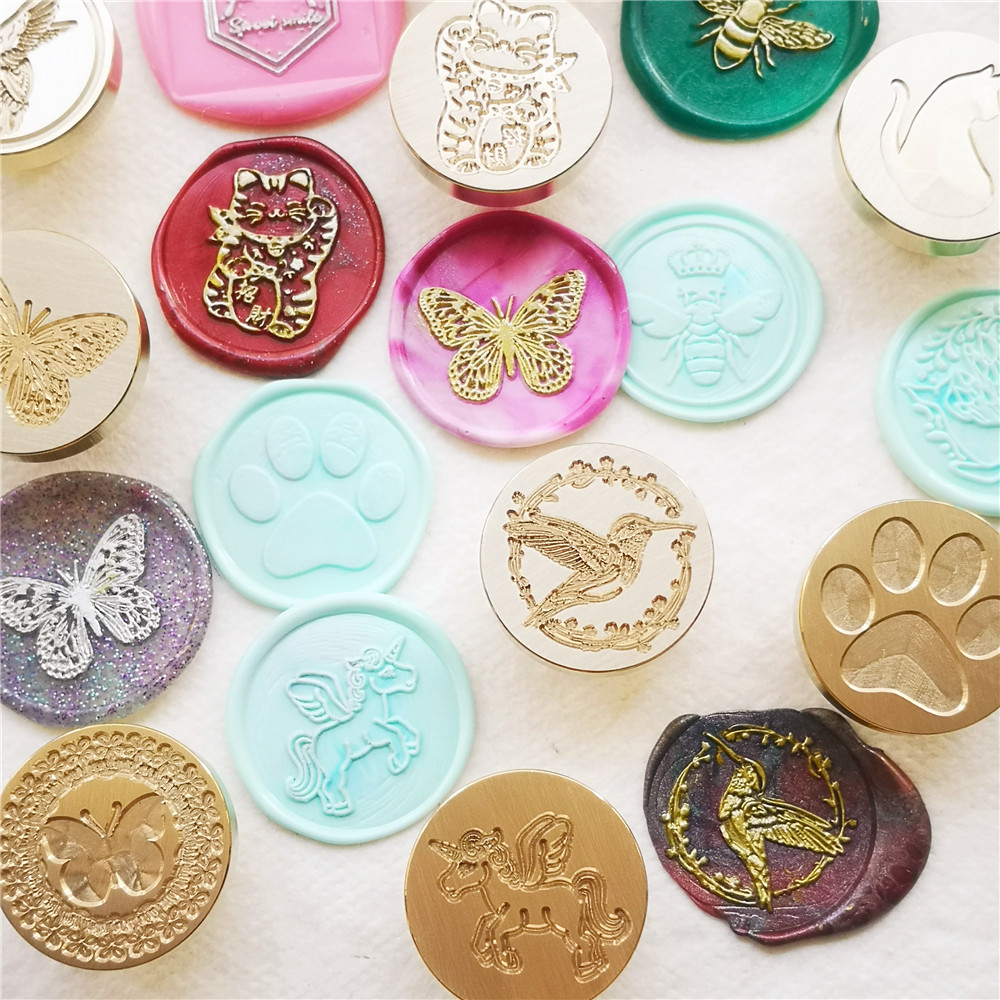 ワックスシールスタンプヘッド 蝶 動物 鳥 猫 ウサギ 蜂  - Wax Seal Stamp Set のレビューと価格