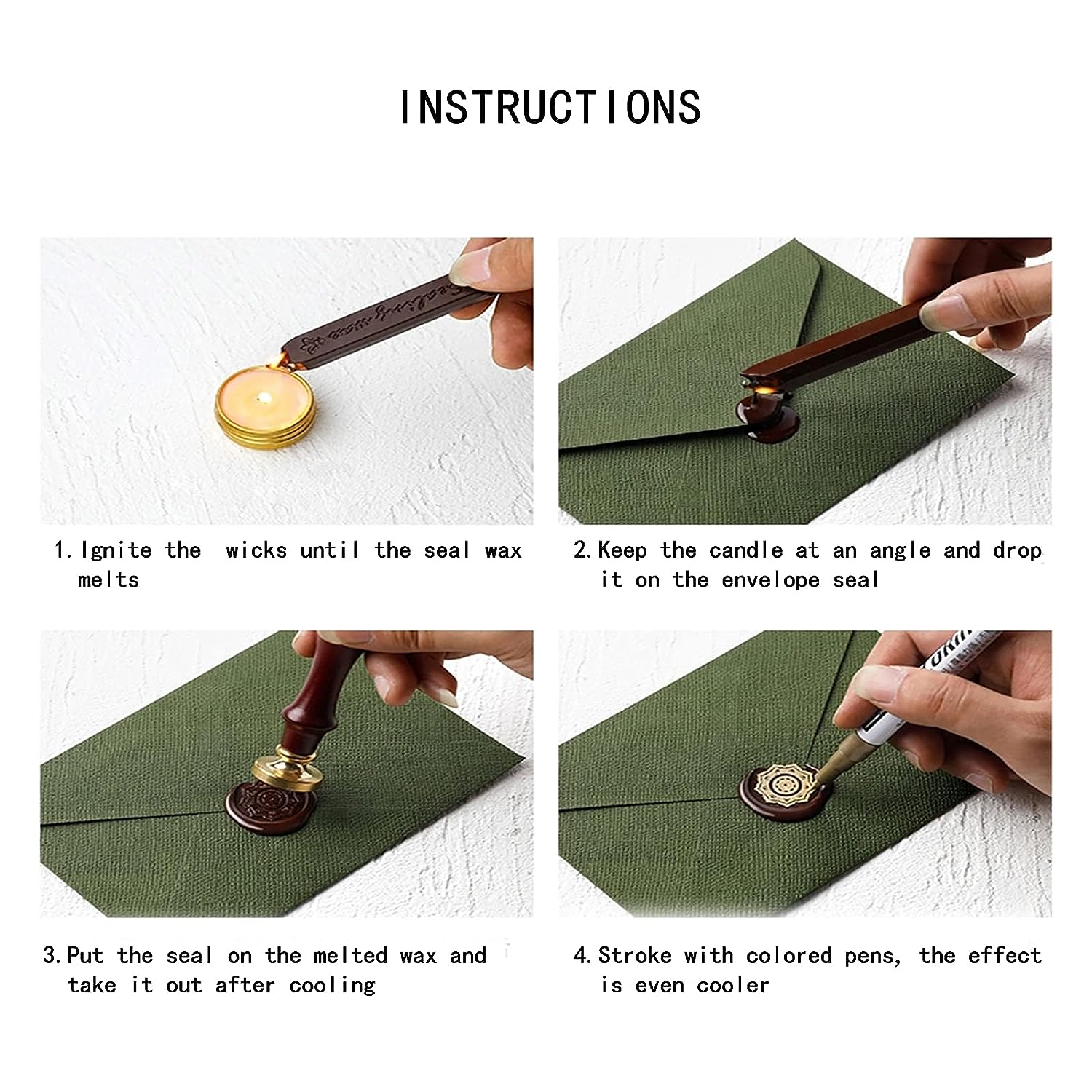 さまざまな色のワックスシール,シールスタンプ,招待状,招待状 - Wax Seal Stamp Set のレビューと価格